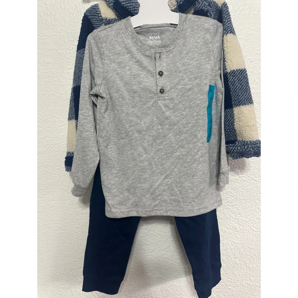 NWT Carters Toddler Boys 3-Piece Sherpa Jacket Henley Shirt and Pants Navy 4T